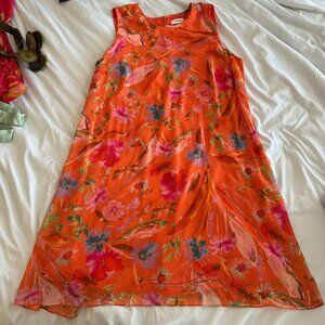 Calvin Klein Sheer Overlay Dress Women's Keyhole Back Sleeveless Orange
